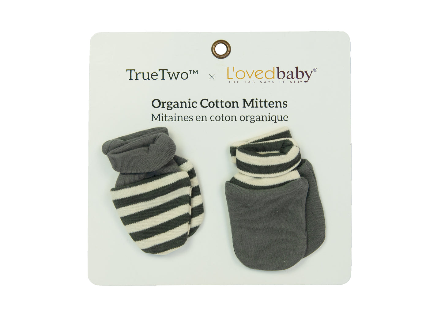 Organic Scratch Mittens 2pack in Gray Stripe by True Two x L'ovedbaby