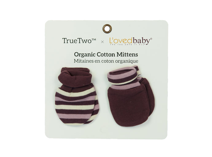 Organic Scratch Mittens 2pack in Eggplant Stripe by True Two x L'ovedbaby